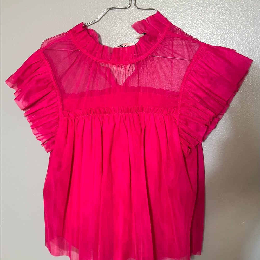 Joie Fuchsia Sheer Ruffle Top